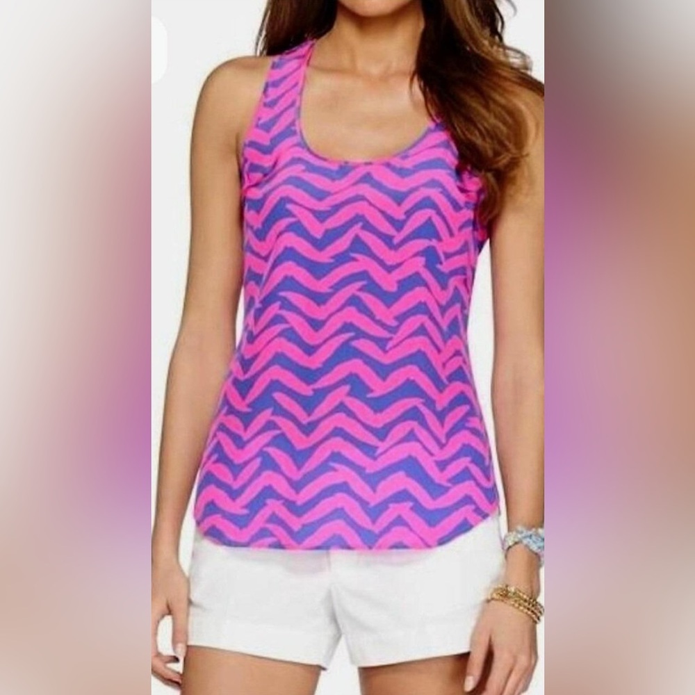 Lilly Pulitzer Racerback Tank – Size Small | “Got Lucky” Pink & Blue Print